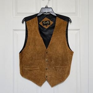 Scully Men's Leather Vest Size Medium Brown Adjustable Western Cowboy Motorcycle